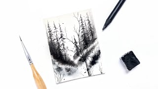 STEP BY STEP watercolor black forest painting tutorial for beginners » How to paint evergreens EASY