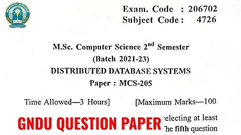 Gndu Msc Computer Science 2nd Semester Distributed Database Systems Question Paper