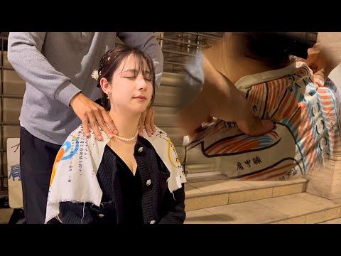 ASMR やばい寝そう…肩こりと運転疲れのハーフ美人のお姉さんに肩もみチェアマッサージで癒す！