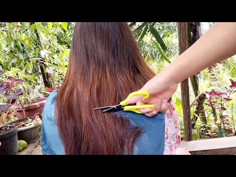 Long hair cutting at home ( mom cutting off daughter hair freely)