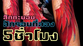 Section2 Red phoenix tattoo in Japanese style สักกะบอยรอบที่สองฟินิกซ์สีแดง รอบนี้สักไป5ชั่วโมง