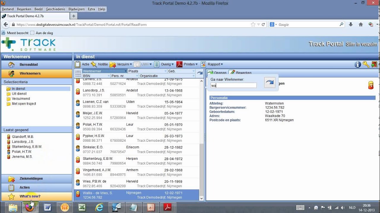 Instructie: Gegevens van een werknemer vastleggen in Track Verzuim