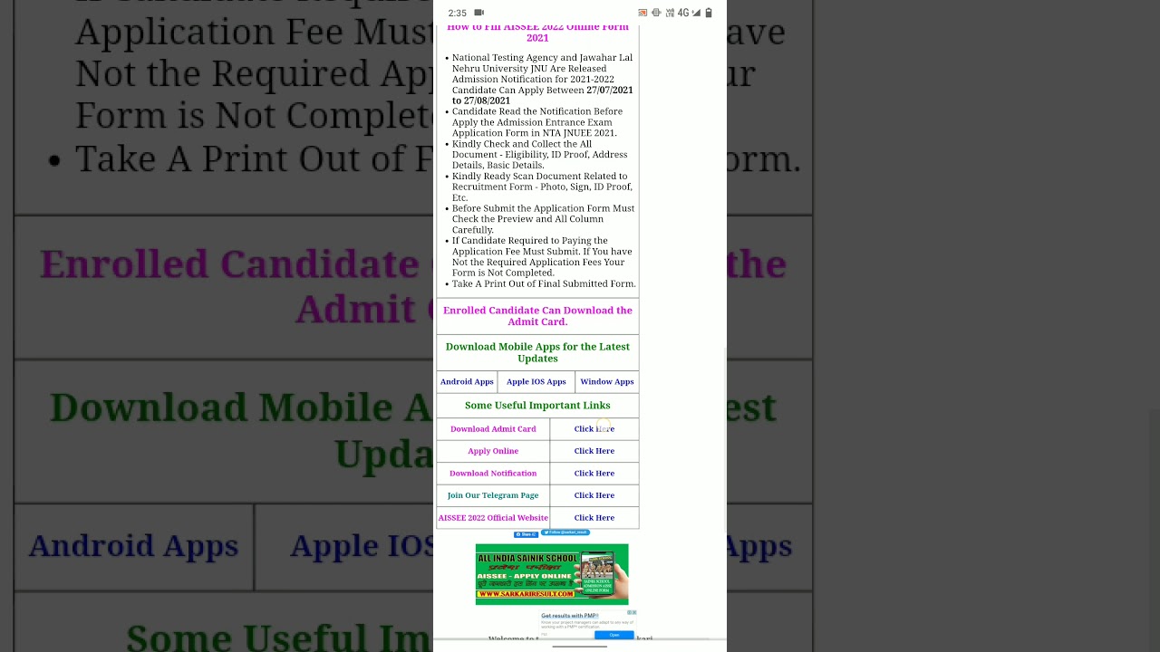 NTA AISSEE 2022 Admit Card