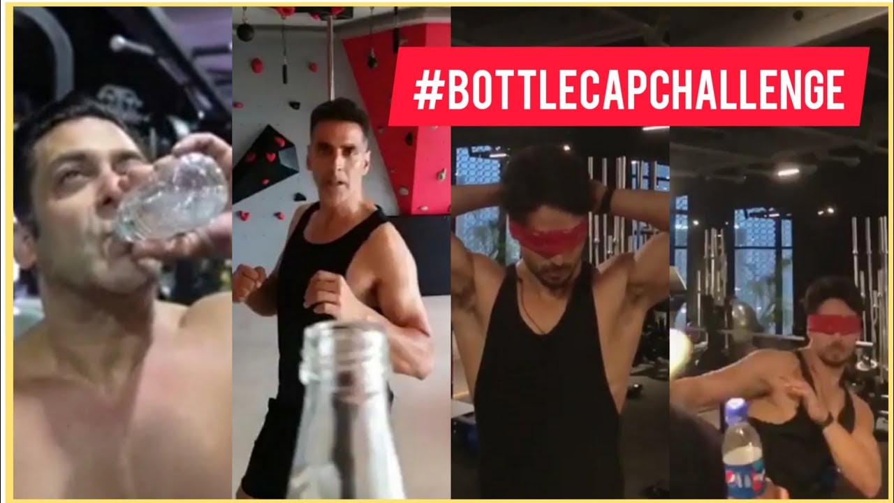 Bottle cap challenge bottle cap kick bottlecapchallenge with bollywood stars YouTube