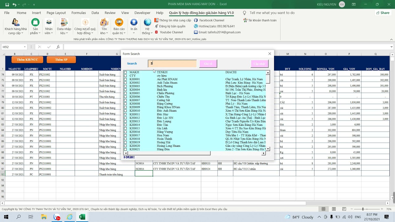 Hướng dẫn chi tiết phần mềm quản lý bán hàng,kho,báo giá,hợp đồng Excel