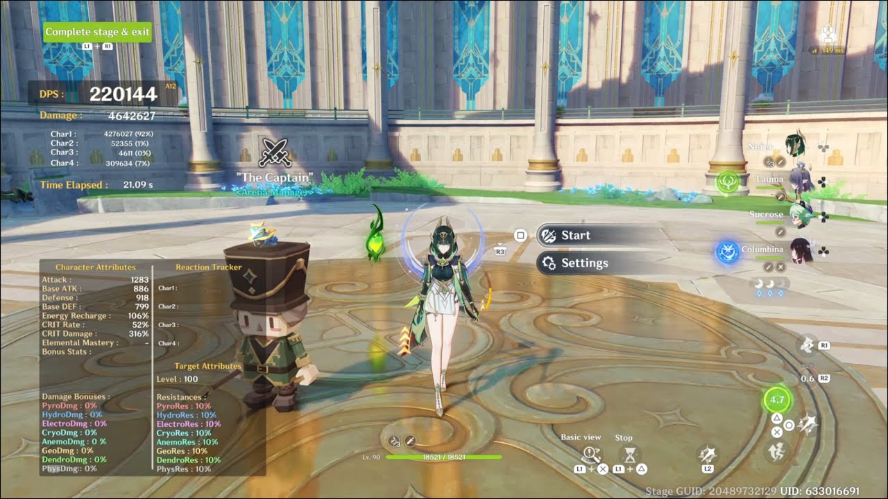 C1R1 Nefer +220k dps. Showcase with miliastra wonderland DPS dummy.