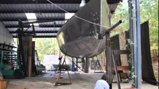 Turning the Hull of an Aluminum Dix 43 Pilot House Cutter Sailboat