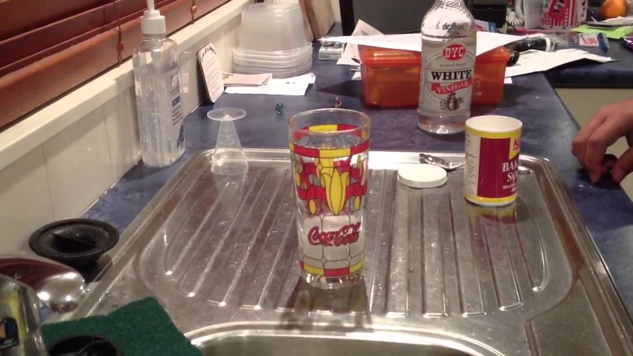 Baking soda reacts with white vinegar