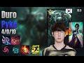 Duro Support Pyke vs Karma lol KR solo rank Full Game 16.9 | 듀로 파이크 vs 카르마
