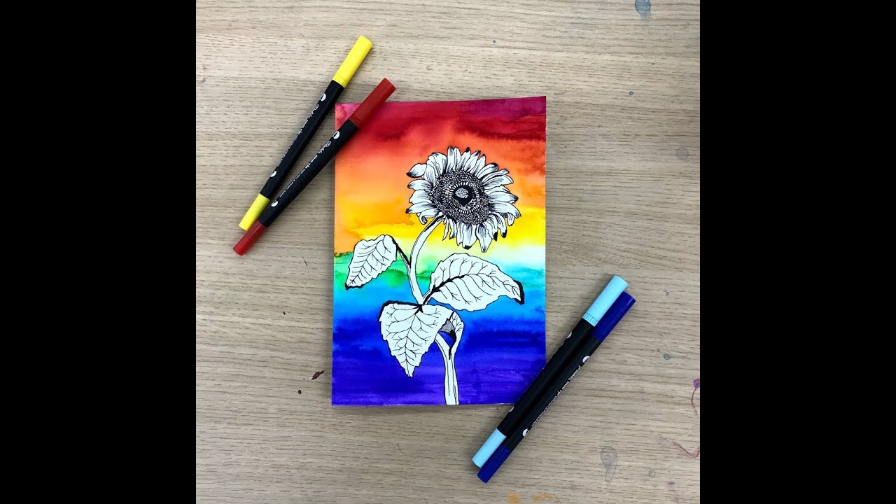 Sunflower Drawing with Brush Pens - Zieler - YouTube