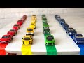 Cars ride on colored roads. Learn cars brands 완구 자동차