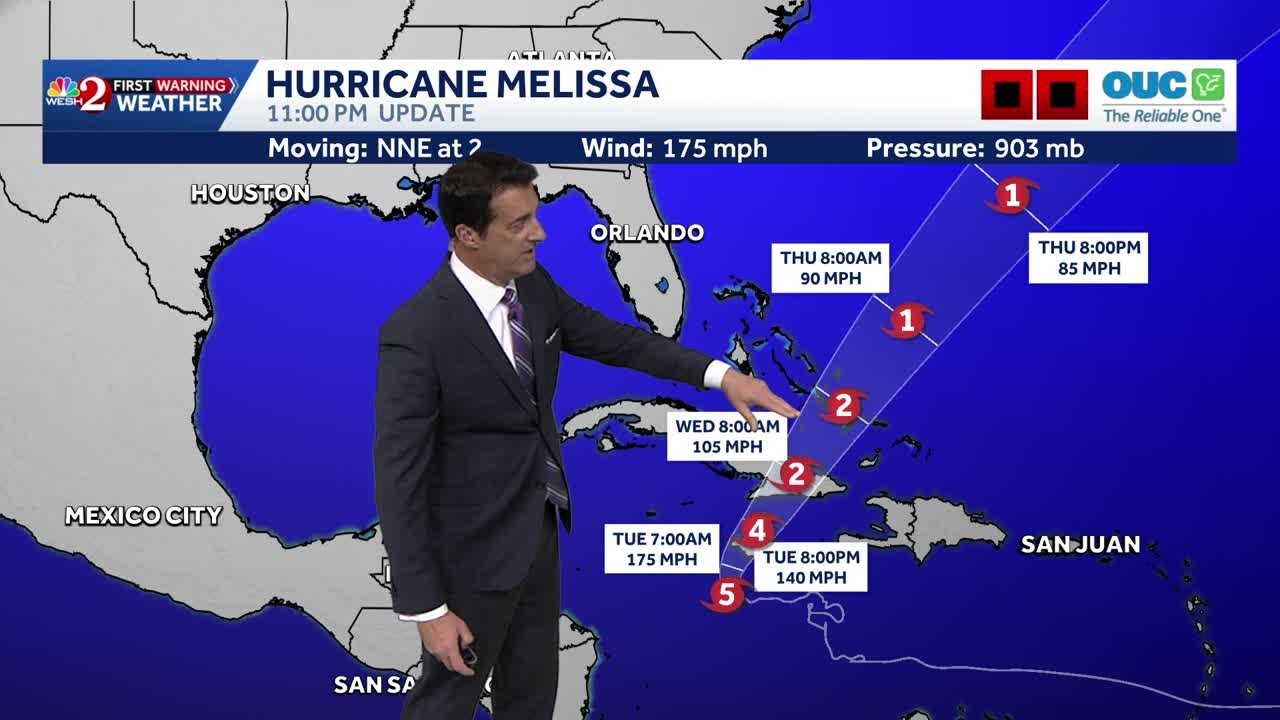Torrential downpours in Central Florida, Hurricane Melissa 11 p.m. update