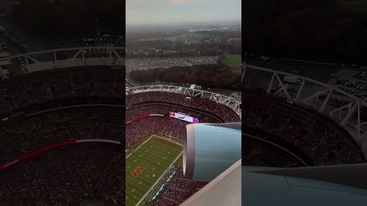 Air Force One flies over Northwest Stadium during the Washington Commanders vs Detroit Lions game!