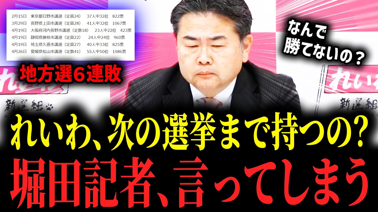 【消滅危機】負けすぎてヤバい…支持率も１％…れいわ新撰組が地方選で6連敗したことを堀田記者が激詰め！なぜ勝てないの？人柱・高井副幹事長の答えは？参院でのれいわ議員の発言が物議…！支持者からも怒りの声…