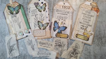 Stamping on fabric and making tags and journal embellishment #ourcraftypatch