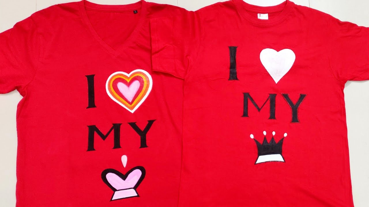 How to paint Easy couple Tshirt at home Acrylic Fabric colour step
