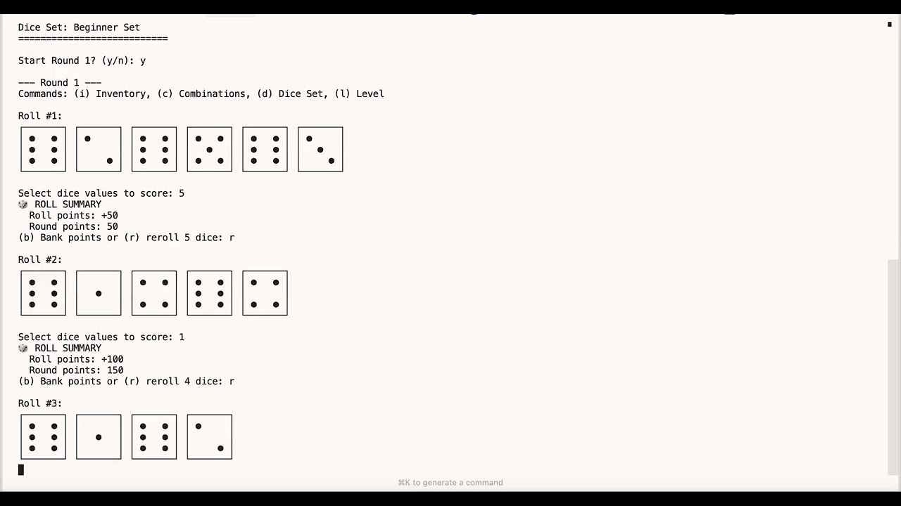 Rollio, a Dice-Rolling Roguelike (CLI Demo)