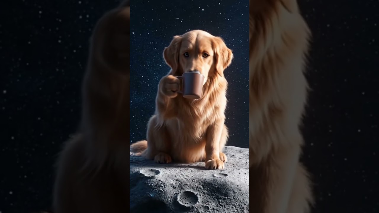 Dog love drinking coffee in the Moon“ 
