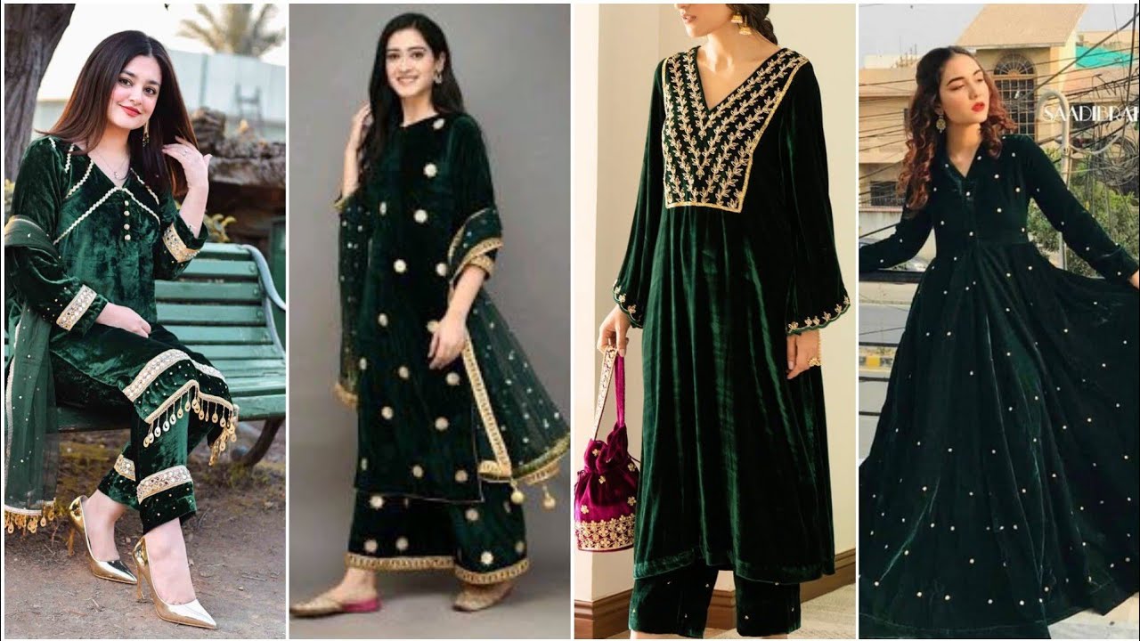shanil dress design 40+ Beautifull Green velvet party wear suits Designs (shaneel velvet suit)  Green Velvet Kurti Design