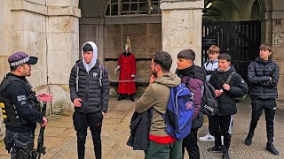 POLICE INTERVENE when Spanish teens DISRESPECT The King's Guard! I ask them why.