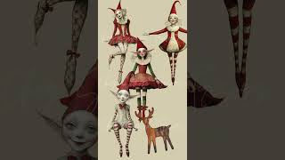 12 Images Digitales de Noël Elfes PNG et Décors Vintage