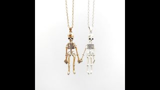 BFF necklaces for 2 best friends, skeleton friendship necklace for 2.
