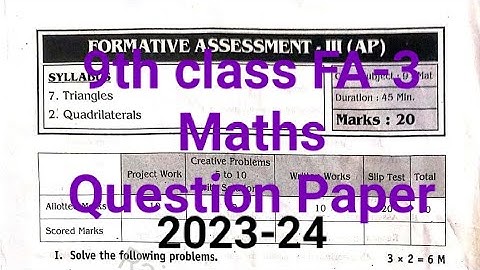 9th class FA-3 Mathematics Question Paper 2023-24 💯☑️ || Formative Assessment 3