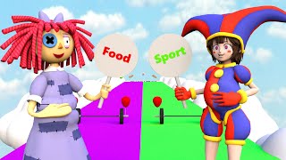 POMNI Vs RAGATHA at School?! The Amazing Digital Circus - Fat Girl Run and Food Challenge