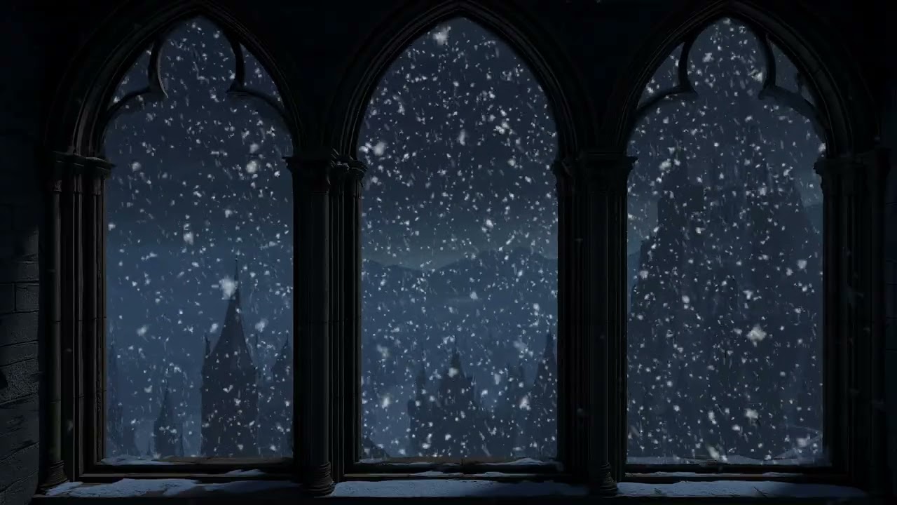 Medieval Winter Window ❄️ Howling Wind & Snow Ambience for Deep Sleep