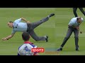 Nasser hussain dropping the ball during a slip catching demonstration