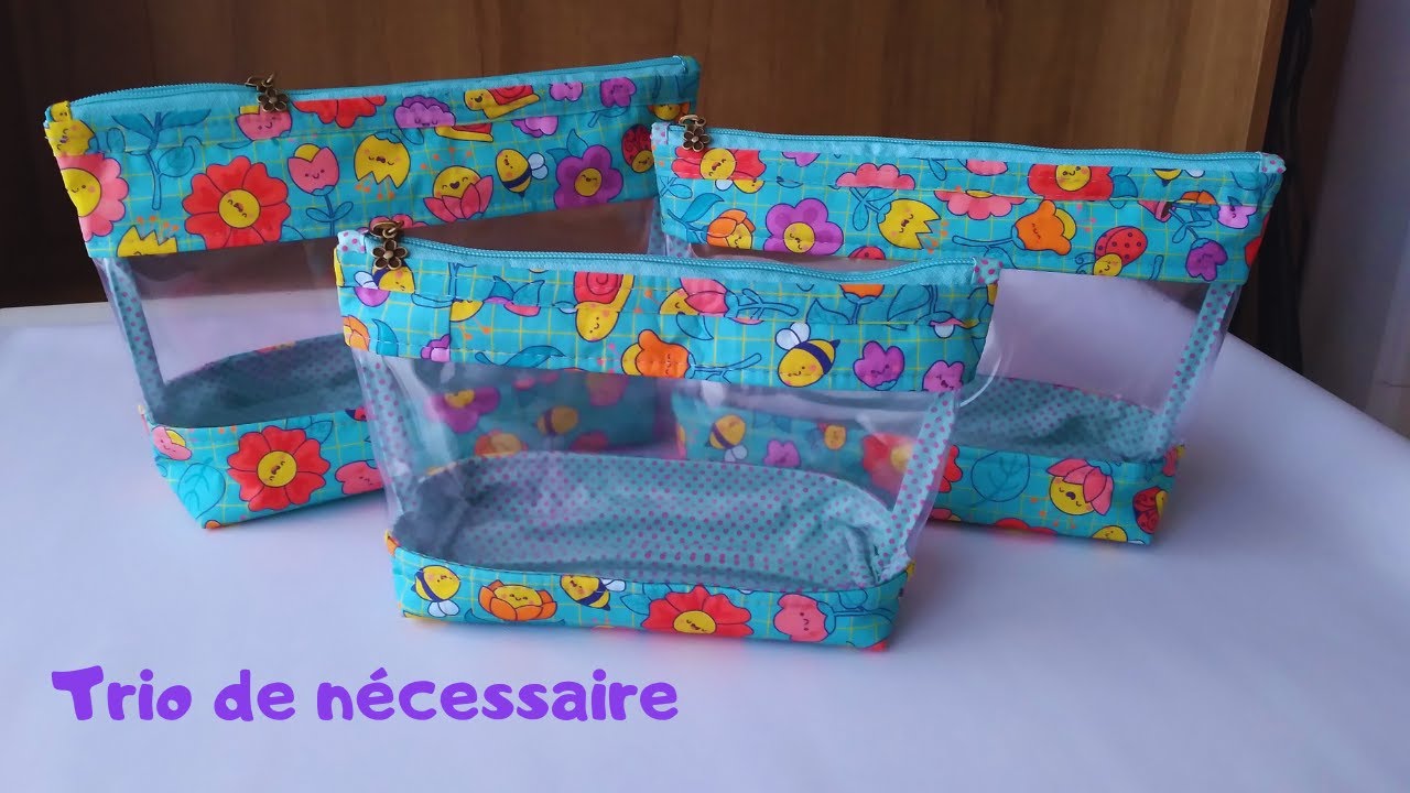 Trio de nécessaire com plástico cristal / Passo a Passo para iniciantes