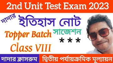 Class 8 2nd Unit Test History Suggestion 2023/Class 8 History Second Unit Test Question Paper Itihas