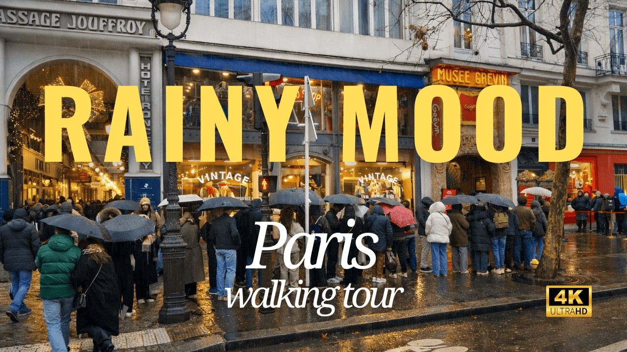 [4K] Walking Through Paris in the Rain 🇫🇷 | Covered Passages, Cafés & Winter Atmosphere