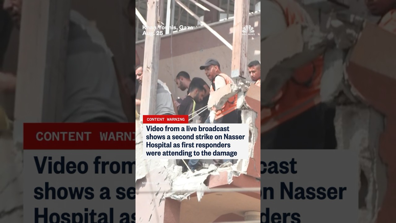 Video shows second strike on Nasser Hospital as first responders were attending to the damage