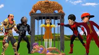 Scary Teacher 3D vs Squid Game Nick Becomes Superhero Save Doll 5 Times Challenge Fighting