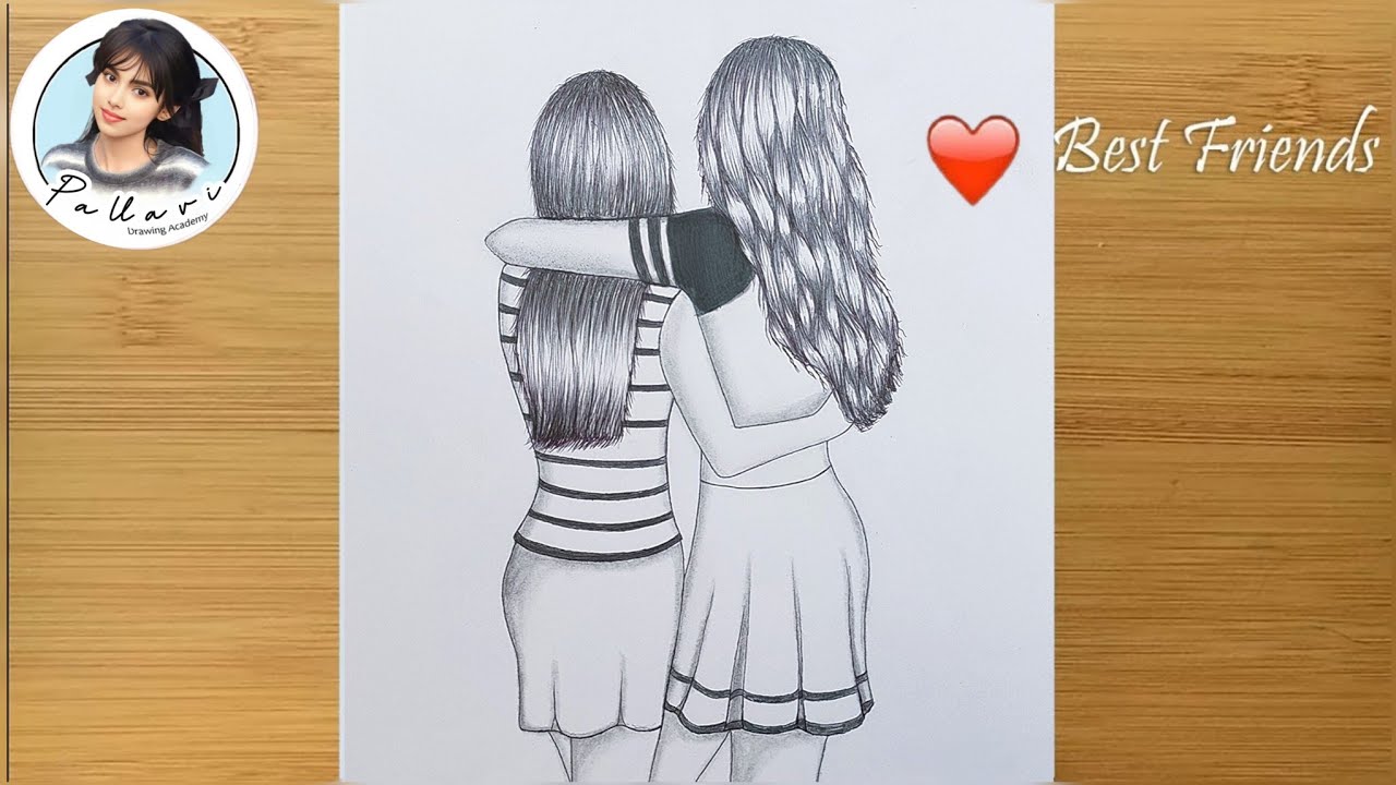 Best friends pencil Sketch Tutorial || How To Draw Two Friends Hugging ...