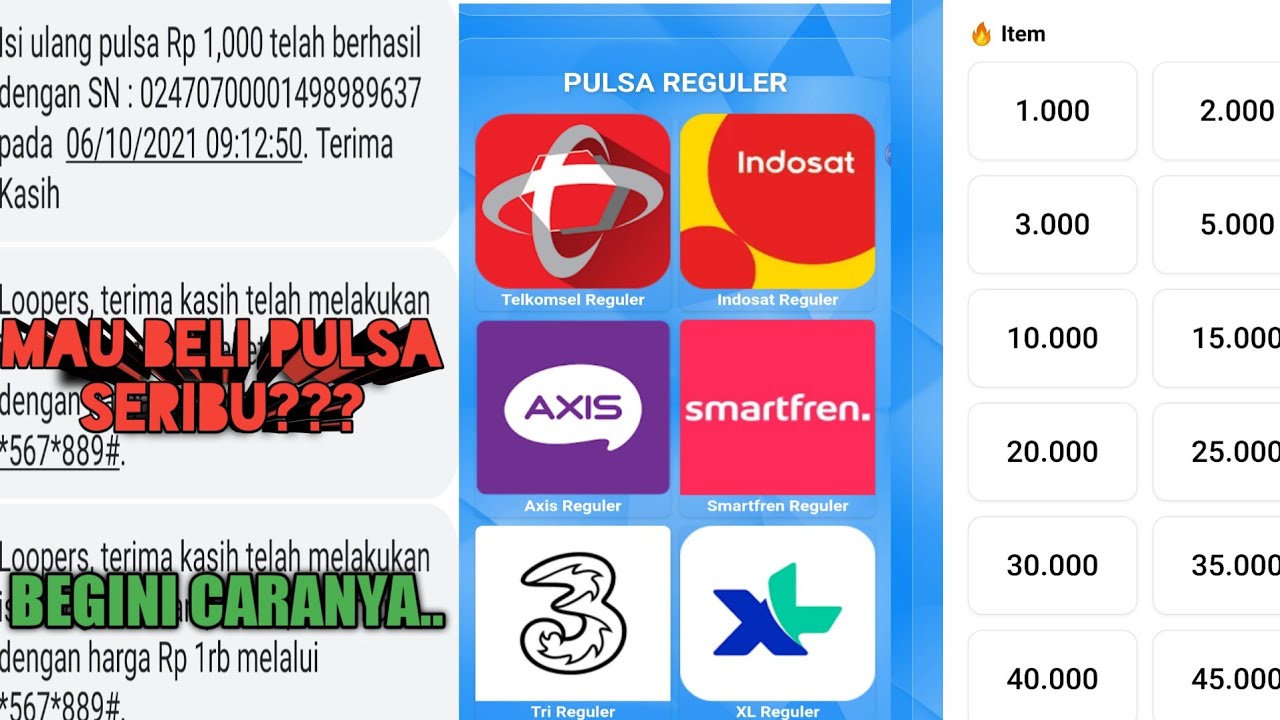 Cara beli pulsa seribu (online) 