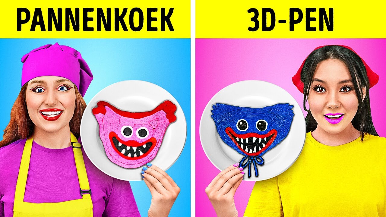 ⁣FANTASTISCHE 3D-PEN VS PANNENKOEK KUNST || Huggy Wuggy vs Kissy Missy! Coole DIY-ideeën van 123 GO!