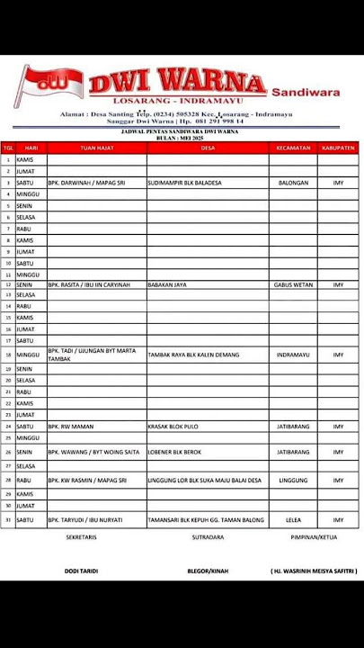 JADWAL SANDIWARA DWI WARNA BULAN MEI 2025
