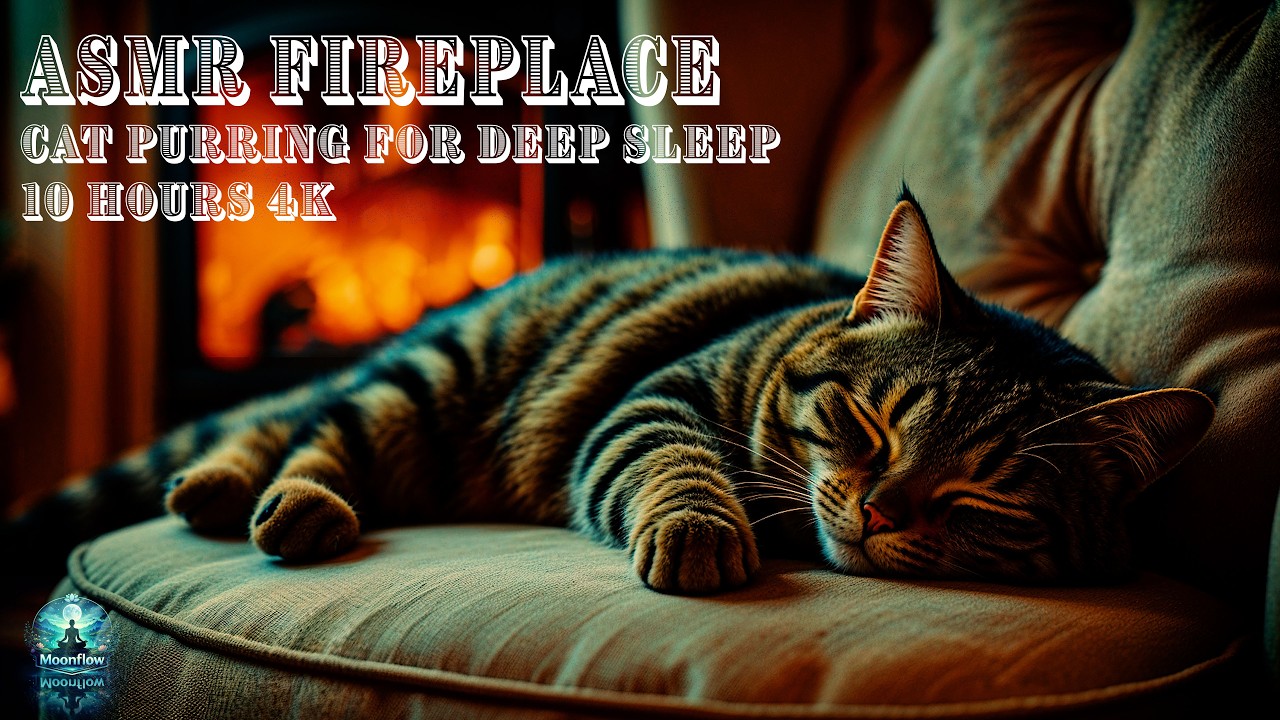 Cozy Fireplace & Cat Purring 🐈 10 Hours of Deep Sleep ASMR