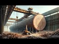 Giant wood factory operating at full capacity thousand year old tree chopping machine