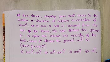 at t=0 truck starting from rest moves in the positive x direction at uniform acceleration 5m/s^2.at