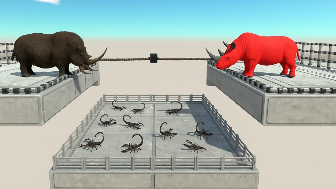 🔥 Wolly Rhino vs its Red Shadow Tug of War Over Deadly Scorpion Pit! 🦖🦂  Animal Revolt Battle ARBS