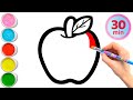 Apel dan 8 Buah Lainnya Menggambar, Melukis, Mewarnai Untuk Anak, Balita | Pelajari Buah #309