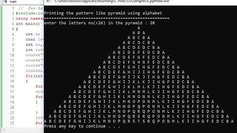 C++ to display the pattern like pyramid using the alphabet