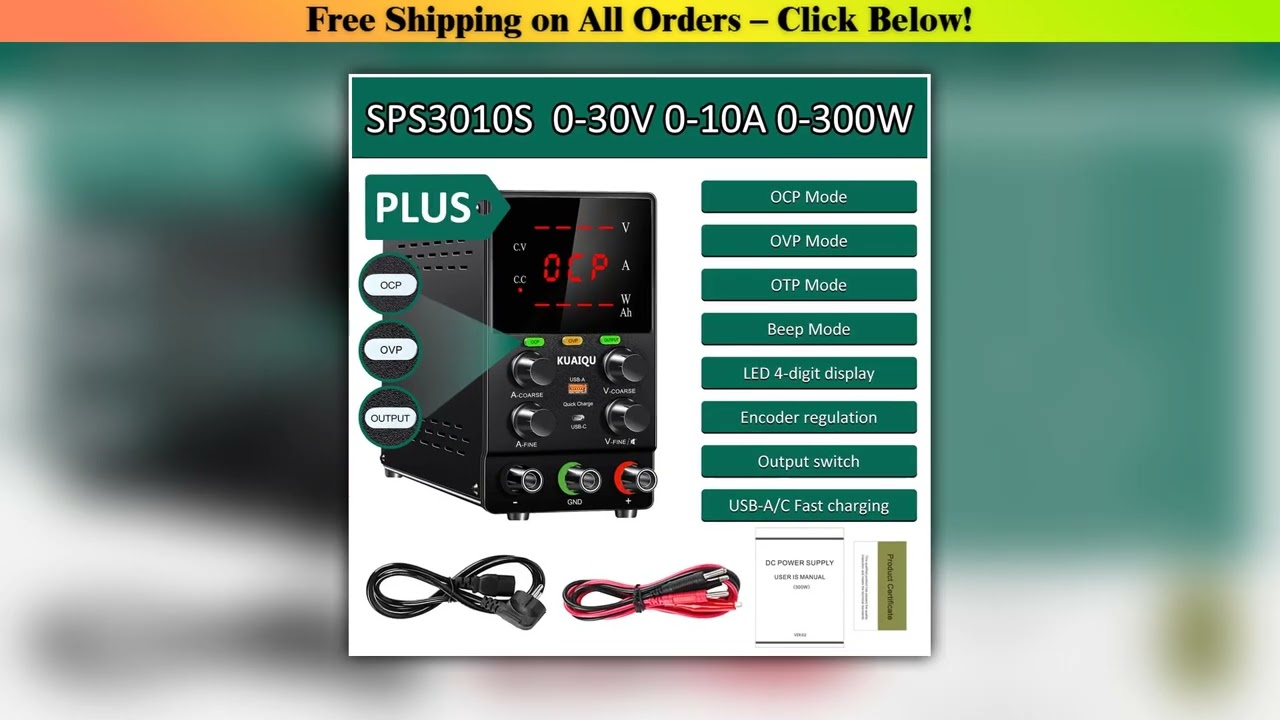 KUAIQU 30V10A Lab Power Supply Adjustable 5A OCP OVP Bench Power Supplies 60V Digit Display