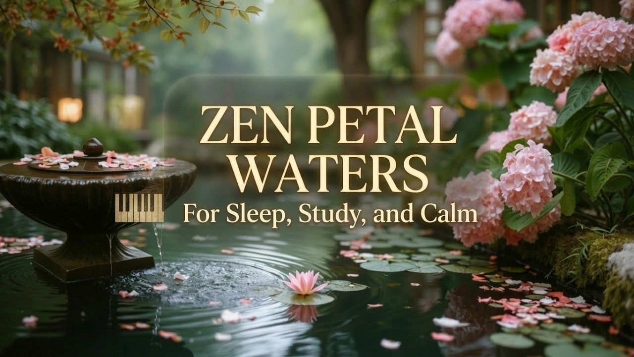 Cherry Blossom Piano & Gentle Waterfall Music - Serene Zen Garden for ...