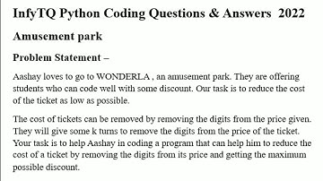 InfyTQ Python Coding Question *Amusement Park* & Answer 2022 #infytq #infosys #python #coding
