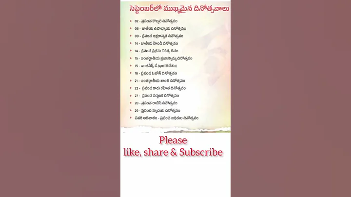 Important days in September #ytshorts #shorts #hanvikatalenthub