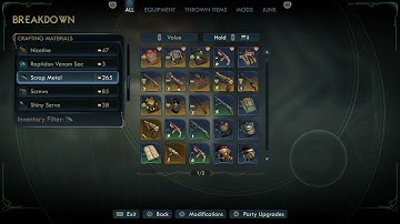 The Outer Worlds 2 Tip: Filter the Breakdown Screen for the Material/Ingredient You Need